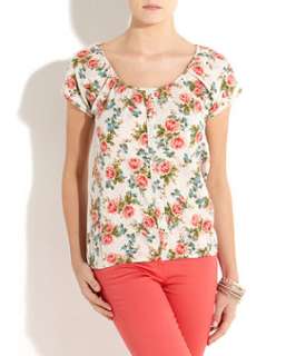 Oatmeal (Stone ) White Bouquet Print Blouse  252451214  New Look