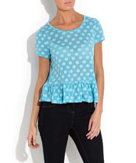 Turquoise (Blue) Blue Dotty Peplum Waist Top  250466448  New Look