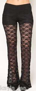 Black Lace Flare Leg/Bell Bottom Long Pants w/ Shorts Lining 36 Tall 