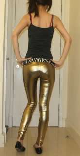 Shiny Gold FULL LENGTH Leggings Tight Pants Rock pt166  