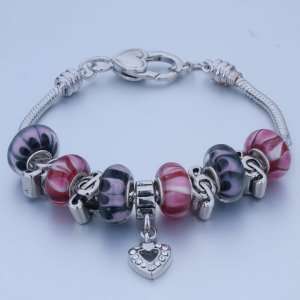  Mothers Day Gifts Beads Dangle Heart Murano Glass Bracelet 