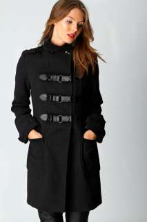    Coats & Jackets  Megan High Neck Poly Wool Buckle Front Coat