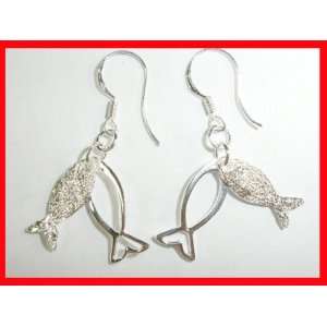  Christian Fish Dangle Earrings Sterling Silver #1950 Arts 