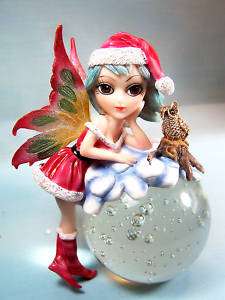 Christmas Elf Fairy with an Owl on glass ball Fantasy  