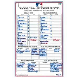 Cubs at Brewers 9 12 2010 Game Used Lineup Card (FJ147488)   Other 