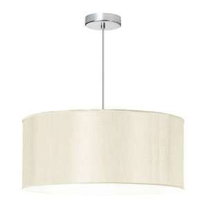  Light Round Pendant in Polished Chrome with Italian Linen Cream Drum