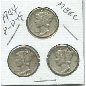  1944 PDS Mercury Dimes all 3 Mints in 2x2 holder Sports 