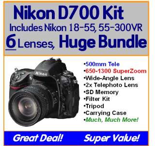 Nikon D700 6 Lens Package Kit 18 55mm VR, 55 300mm VR, 500mm, 650 