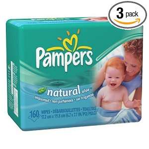  Pampers Baby Wipes Refills   Unscented Natural Aloe, 160 Wipes 