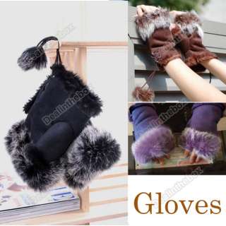   Rabbit Fur Hand Wrist Fingerless Gloves Warm Winter 3 Colors Fashion