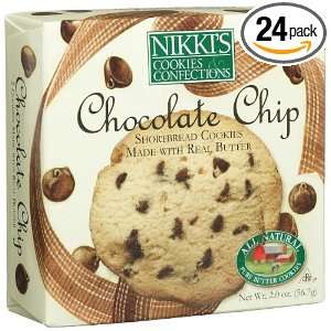 Nikkis Chocolate Chip Shortbread Cookies, 2 Ounce Boxes (Pack of 24 