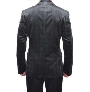 DOLCE & GABBANA Anzug Suit Repondre 50 L Samt Velvet Schwarz Grau 