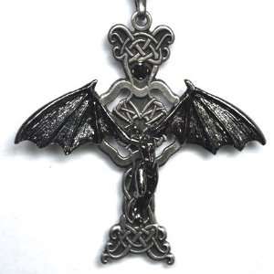  Dark Angel Necklace Celtic Cross Goth Bat Wing Girl 
