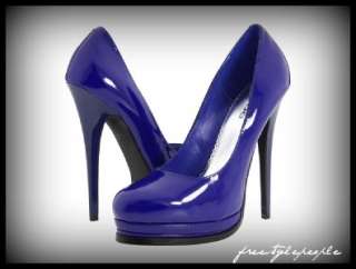 NIB New BEBE Blue TYROL Patent Leather Platform Pumps Heels Shoes 