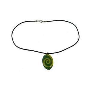   Fused Glass Oval Pendant   Green Hypno Design (Chile) Jewelry