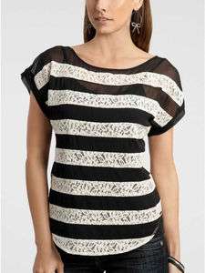   Colleen Black & White lace stripe Top Blouse Tunic XS/1/2/3, L/8/9