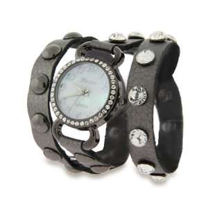  Silver Leather with CZ Studs Wrap Watch Eves Addiction Jewelry