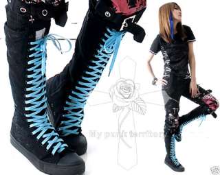 Fusion Rock 144 Cyber Punk PUB Blue Emo Boots Shoelace  