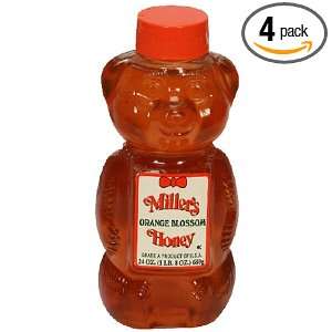Millers Honey, Orange, 24 Ounce Squeeze Bear Bottle (Pack of 4)