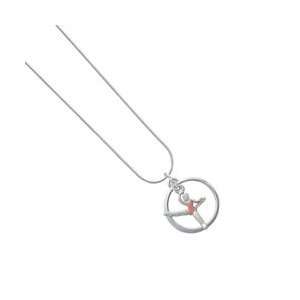 Ballet Girl   Kicking Pearl Acrylic Pendant Snake Chain Charm Necklace 