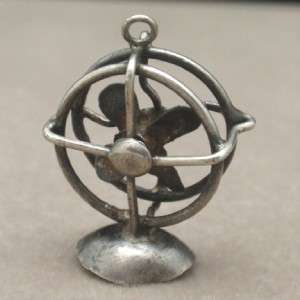 Table Fan Charm Vintage Sterling Silver Blades Spin  