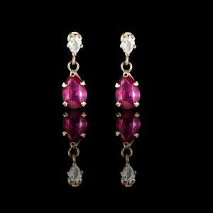 CT TW RED PEAR CUT RUBY 14K YELLOW GOLD EARRINGS CZ  