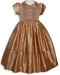 Fall Christmas Golden Silk Smocked Dress 24 m 16756  