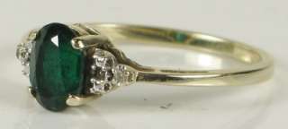 Estate 10k Yellow Gold .77ctw Oval Cut Emerald & Diamond Ring Size 7 