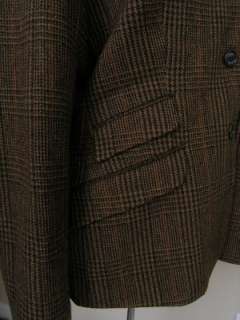 Chaps Tweed Blazer Jacket Equestrian Brown Plaid Wool Logo Buttons 16 