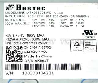 BesTec Dell Vostro 430 350W Power Supply PSU K661T K660T J517T 