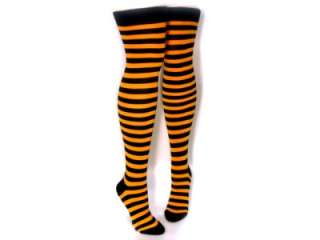 Orange Black Thigh High Striped Cotton Socks Halloween  