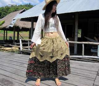 Indian Rayon Chiffon Elastic Waist Skirt in Ecru Brown  