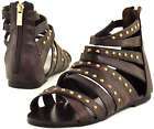 BAMBOO Brown Strappy Gladiator Studded ankle flat stud leather 35f 