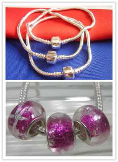   Murano Lampwork Glass Beads & Charm European Snake Chain Bracelet