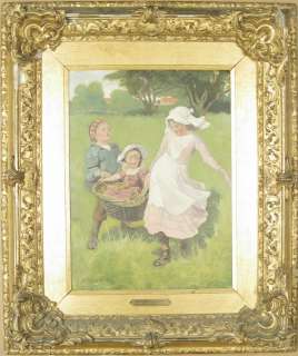 Antique Oil Painting George Clausen Children 19th C.  