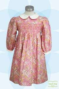 Hand Smocked Girls Pink Corduroy Geometric Dress 6m 8  