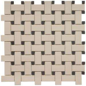 Merola Tile Old World Basket Weave Antique White and Black 12 in. x 12 