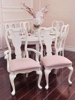  Cottage Chic Curvy White Dining Chairs Set of 6 French Vintage Style 