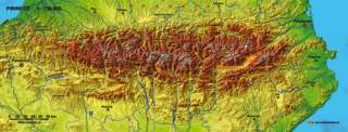 3D Landkarte Pyrenäen, Europa, Karte plano, 3D Effekt  
