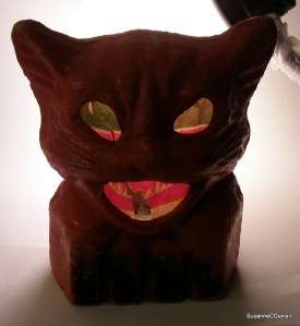 Vintage Halloween Cat on Fence Papier Mache Lantern  