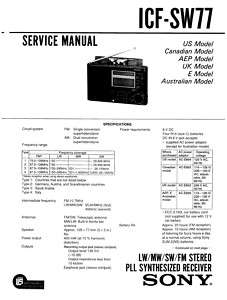 SONY ICF SW77 COMPLETE SERVICE MANUAL SUPPLIED ON CD  