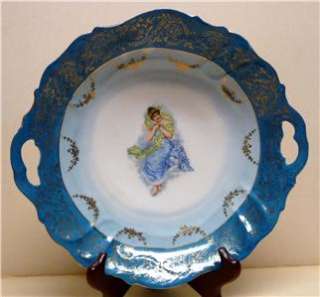 VINTAGE HAND PAINTED DISH W/HANDLES GERMANY SZ 11 1/4  
