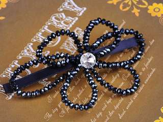   Midnight Blue Beads Crystal Rhinestone Flower Barrette Hair Clip
