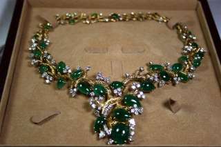 NATURAL 99.50 ct Emerald & Diamond 18k YG necklace NR  