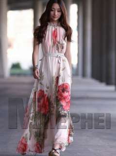Summer Style Elegant Lotus Leaf Big Hem Chiffon Maxi Dress  
