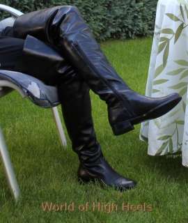Flache Biondini extrem lange Leder Overknee Stiefel 46  