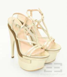 Versace Gold Metallic Leather Platform Sandal Heels Size 36, CURRENT $ 