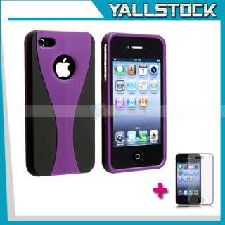 Purple Black Hybrid 3 Piece Hard Skin Case Cover for Apple iPhone 4 4G 