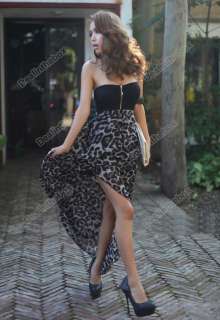   Sexy Chiffon Bustier Maxi Cocktail Evening Club Dress Leopard Pattern