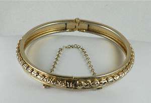 Detailed Fine Vintage Whiting & Davis Gold Bangle w/ Safety Clasp 